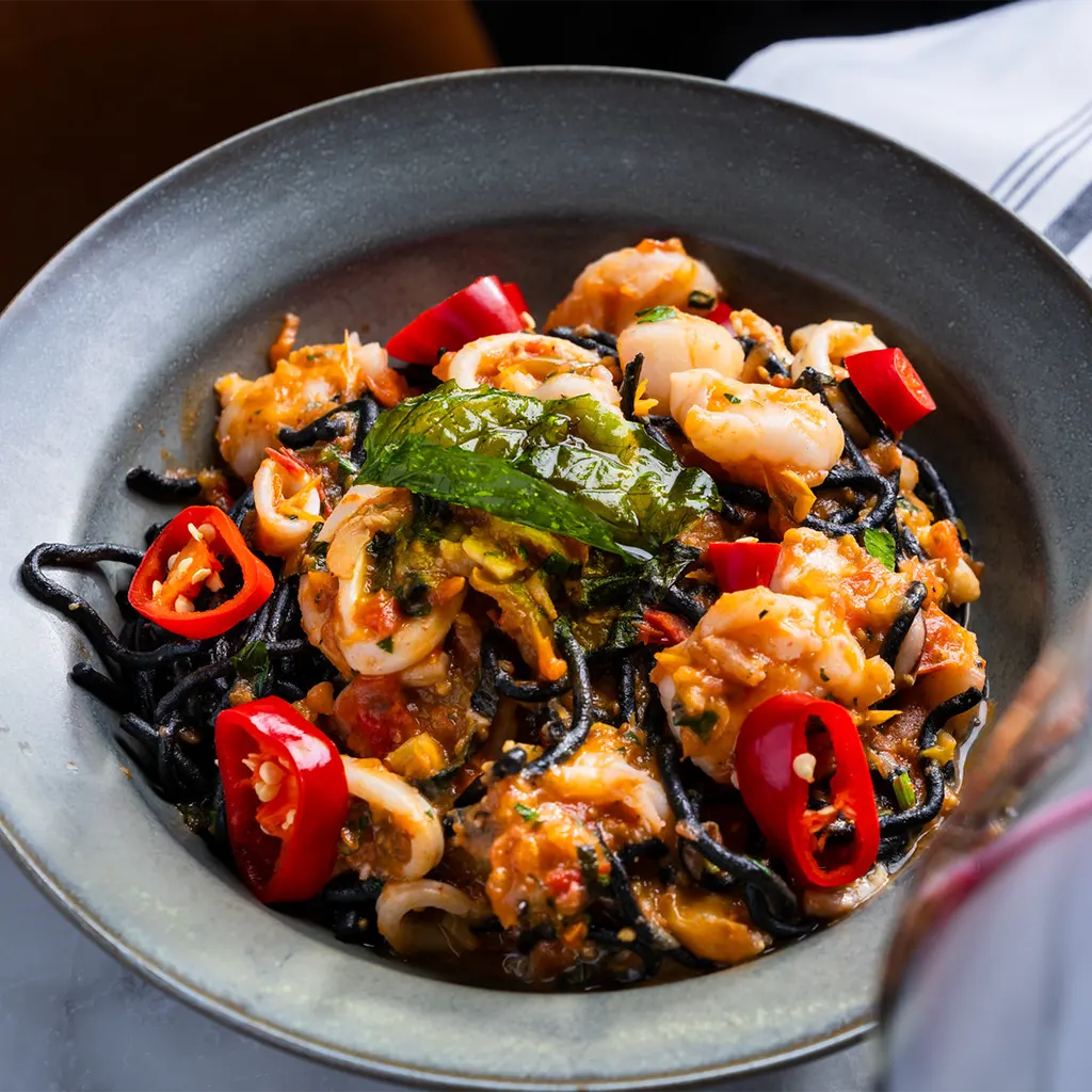 Squid ink pasta at Salt & Vine Olney, MD