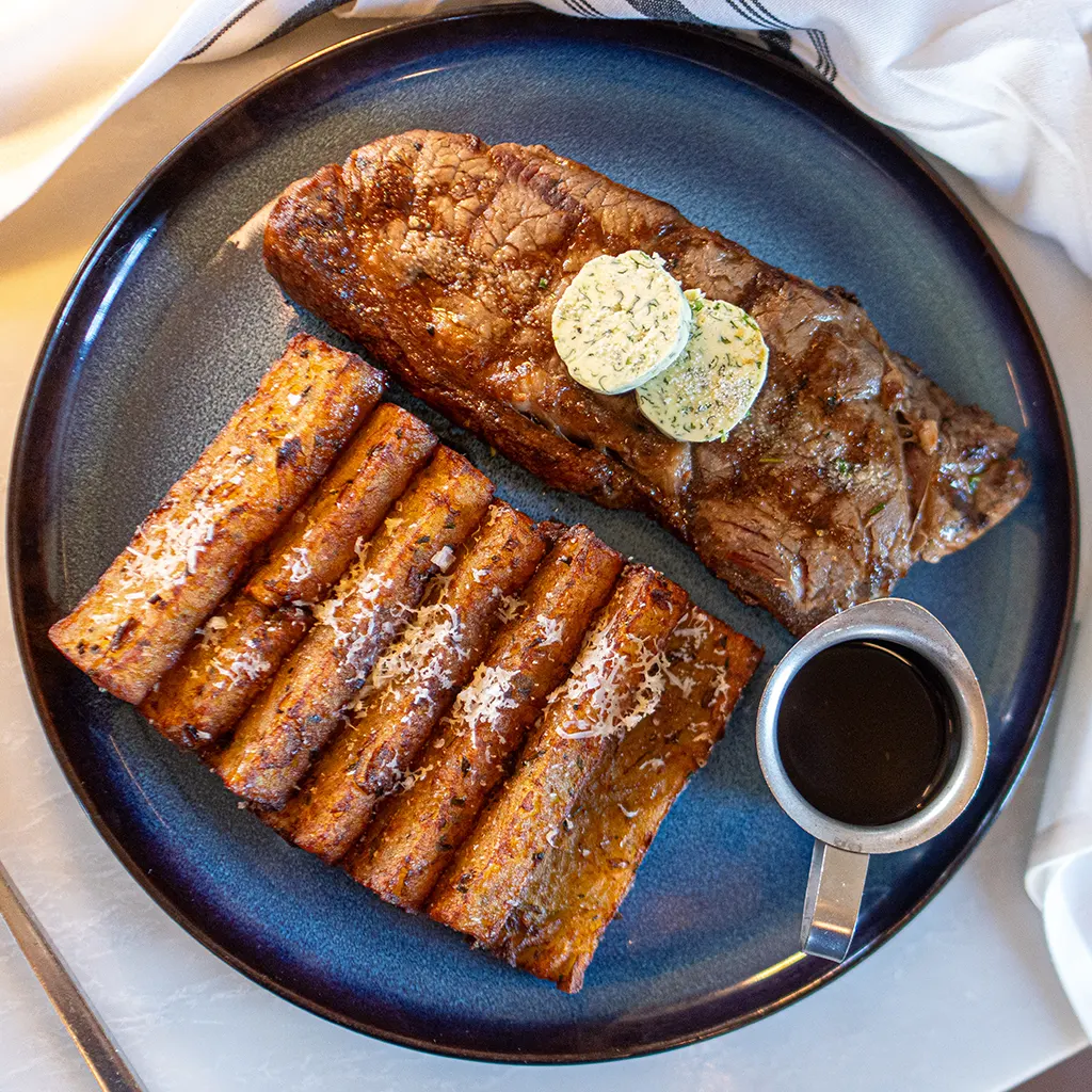 NY strip steak with potato and leek rosti at Salt & Vine